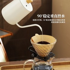 臺灣*出貨 手衝咖啡壺304加厚不鏽鋼尖嘴家用長嘴細口掛耳咖啡器具注水壺, 1個, 帶蓋奶白色木紋手衝壺600ml