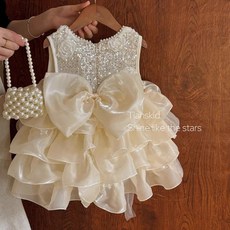 DIU 女童公主裙新款夏裝中小童重工連衣裙女寶寶生日週歲禮服裙子