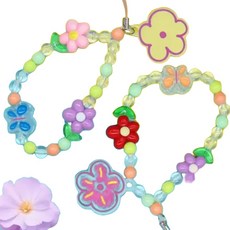 파워쇼핑몰샵 봄꽃 비즈 스트랩 만들기 새학기 미술 수업 휴대폰 줄 공예, 1개