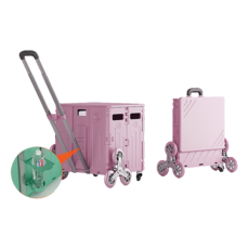 可折疊購物車 爬梯輪設計 大容量手拉車，露營購物手拉車, 萬向8輪爬坡75L粉色含杯架平拉, 1個