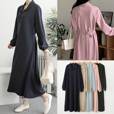 보리맘 카라 끈 긴팔 빅사이즈 롱 원피스 임부복 R583