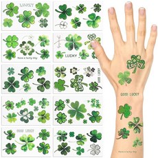 성 패트릭의 날 토끼풀 임시 타투 얼굴 스티커 66개 방수 축하 럭키 퍼레이드 카니발 아일랜드 파티용 184259, 성 패트릭의 날 토끼풀 임시 타투 얼굴 스티커 66개,