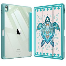 Fintie 아이패드 에어 11인치 M4/M3/M2 (2026/2025/2024) 5세대/4세대 (2022/2020) 10.9인치용 하이브리드 슬림 케이스 - 투명 뒷면 쉘, Green Sea Turtle