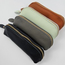 고급 가죽필통 지퍼 파우치 직장인, 1개, 브라운