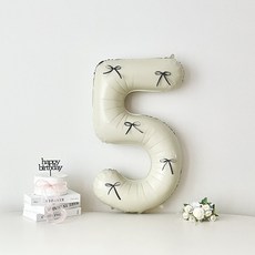 연지마켓 크림 대형 숫자 풍선 리본 기념일 생일, 1개, 크림 5 + 블랙리본