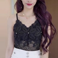 여름 백합꽃 레이스 슬림핏 민소매 브이넥 여성 이너 끈나시 라인댄스복 라틴 스포츠댄스