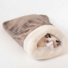 리우니 고양이 보온 극세사 숨숨집 침낭형 하우스 펫담요 펫침대, 1개, 그레이