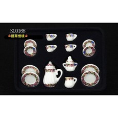 （SC0168套件組）迷你陶瓷茶具茶杯 茶壺 可開蓋 陶瓷上釉 微縮模型 食玩模型 隨草憶境, 1個, 一組入（全套,★促銷★）