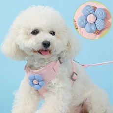 메이세컨드 플라워 하네스 리드줄 세트, 1개, 라이트핑크