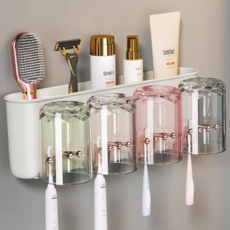 나이스나 다용도 패밀리 칫솔걸이 +컵, 04 칫솔꽂이 4인용+치약디스펜서, 그린