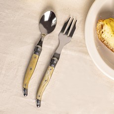 장네론 라귀올 티세트 2P 세트 디저트 티스푼 티포크, 1개, 티스푼 + 티포크, 마블베이지