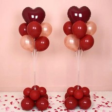 웨딩 생일 장식 풍선 기둥 스탠드 로드 가이드 플로어 플로팅 테이블 콘페티 리본, 1개, 13. 메탈릭 버건디 하트 바닥 장식 1개