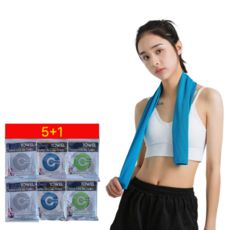 5+1 픽리움 스포츠 건식 쿨 타월 세트 냉감 아이스 타올 6개, 블루2,그린2,그레이2, 1세트