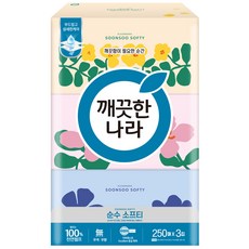 깨끗한나라 순수 소프티 미용티슈 250매x3 휴지, 250매, 3개