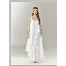 Yellwel 브이넥 스트랩 상의 여름 레이스 패치 홀가공 하이웨이스트 스커트 투피스 DJP