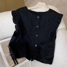 여름용 프릴 민소매조끼 여성 데일리룩 통기성 버튼 아우터 나시 자켓