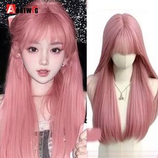 AOSI 금발 트윈 공주 자연 짧은 머리 합성 가발 여성용 앞머리 내열성 프레 헤어, 71, 1개