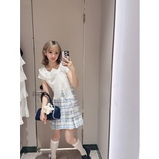 여름 리본 타이 메쉬 블라우스 티셔츠 슬림핏 셔링 반팔 티 무지 상의 여성용