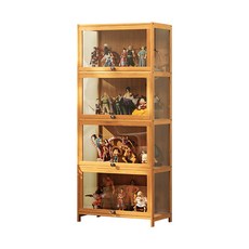 實木玻璃展示櫃：多層收納防塵展示架，收藏品展示櫃，實木材質，防塵設計，多層空間, 原木色