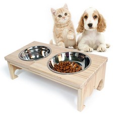 원목 애견식탁 왕관형 2구 식기포함 펫식기 강아지 고양이 밥그릇 물그룻 개밥그릇, 1개