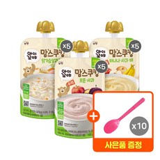 맘스쿠킹 유아 이유식(6개월) 100g 3종 맛별 5개씩 총 15개입 + 핑크스푼 10개, 15개
