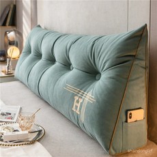 해피유통 등받이 쿠션 삼각 의자 침대 쇼파 대형 헤드 인테리어 등쿠션 롱 거실 허리 받침 베개, 60, 그린