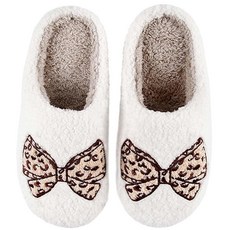 HIPINISS 여성용 남성용 슬리퍼 레트로 메모리 폼 귀여운 카툰 플러시 솜털 따뜻한 모피 안감 슬리퍼 실내 집 가정 겨울 신발 핑크 리본.