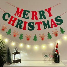 串線燈泡+造型拉旗 聖誕快樂英文款+麋鹿聖誕樹款, 混色