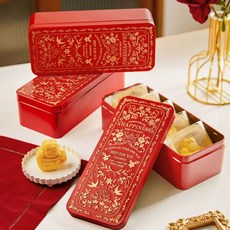 臺灣出貨 高檔新年春節紅色曲奇餅乾禮盒 糖果雪花酥糕點鐵盒禮品盒, 1個, 红色高档铁盒1个,可装5个50-80g月饼