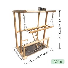 鸚鵡遊戲爬架 鳥類訓練站架 爬梯鞦韆組合, 1個, 純木色款 A216 45*36*23cm 1.2KG:如圖
