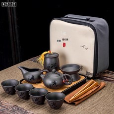 DFMEI 紫砂茶壺旅行功夫茶具套裝便攜家用辦公送禮簡約禮盒禮品商務, 知足常樂, 參考詳情, 1個