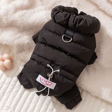 寵物四腳保暖羽絨服 小型犬秋冬牽引繩設計, 黑色, 1個