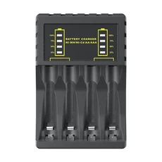 AA/AAA 배터리 충전기 4슬롯(지능형 LED 표시기 포함) Ni-MH/Ni-Cd USB C 마이크로, 02 Black