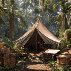 정글 모험 텐트 탐험가 캠프 열대 상자 빈티지 지도 배경 경치 사진, 1개, 10. 200x200CM