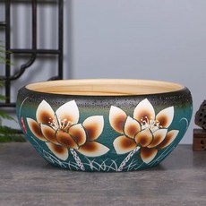 대형 수반 화분 수경 조경 플라스틱옥돌색소형(35cm)바닥무공 옹기 어항 연못 도자기 석회, AC. 성대한 연꽃
