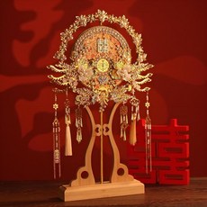 中式結婚禮喜扇新娘團扇擺件, 金色,材料包, 1個