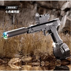 電動水槍 電動連發水槍 聯動迴膛 高壓連發 強力水槍可連發500發 兒童水槍 爆閃 玩具水槍, 電動連發水槍【探索者黑】, 1個