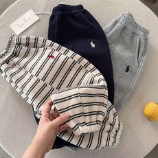 兒童長褲2025瞇瞇眼鼕季新品男女童條紋刺繡衛褲寶寶加厚束腳褲潮