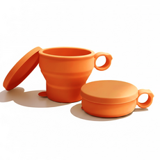 더하리 국산 실리콘 접이식 컵 캠핑 등산 머그컵(뚜껑포함), 2개, 오렌지