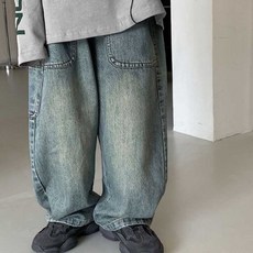 꼬꼬몽 유아동 포켓 와이드 청바지 키즈 밴딩 데님팬츠