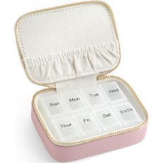 NGVRC 정품 가죽 여행용 알약 정리함 상자 케이스 1일 1회 비타민용 귀여운 약용 홀더 용기 작은 주간 오전 7시 정리함핑크, 4_Lychee Grain, Small