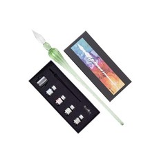 ZAIDEA 유리펜 딥펜 찍어쓰는 펜 잉크 4색 세트 국내 검수 펜꽂이 만년필 라이트 그린