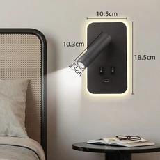 침실 머리맡 등 LED 벽 램프 미니멀리스트 책 조명 가정용 연구 사무실 장식을위한 회전식, Black, With USB Port, 2PCS