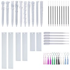 Welhammsae 레진 몰드 세트 실리콘 레진 몰드 펜 10개 및 책갈피 주조 몰드 6개 DIY 레진 공예 제작용 태슬 12개 다양한 색상, Welhammsae 레진 몰드 세트, 실리콘 레진 몰드