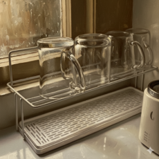 깔끔한 주방 정리 2단 식기 수납 선반 건조대, 1개, 화이트