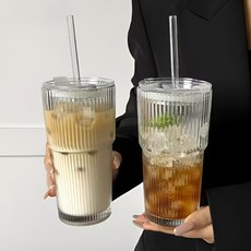 리브 글라스 빨대 대형 텀블러 600ML, 투명유리, 1개