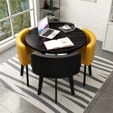 원탁테이블세트 4인용 사무실 원형 세트 리셉션 테이블 원탁 의자, BA. 검은색 돌로 만든 원형 테이블 80개 노란색과