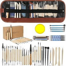 45件套粘土軟陶泥塑工具 樺木雕刻刀不鏽鋼丸棒塑料壓痕棒, 1個
