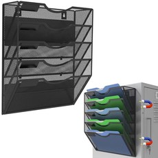 Kuntine.B 벽 파일 정리함 사무실 걸이식 잡지 홀더 벽 파일 정리함 사무실 가정용 (블랙 5단 자석)