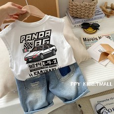 男童PANDA汽車圖案無袖T恤